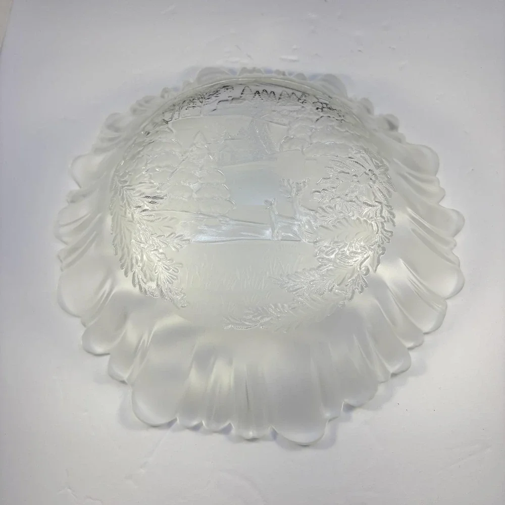 Vintage Mikasa Winter Dreams / Holiday Classics Crystal Bowl Scalloped 10.5 Inch